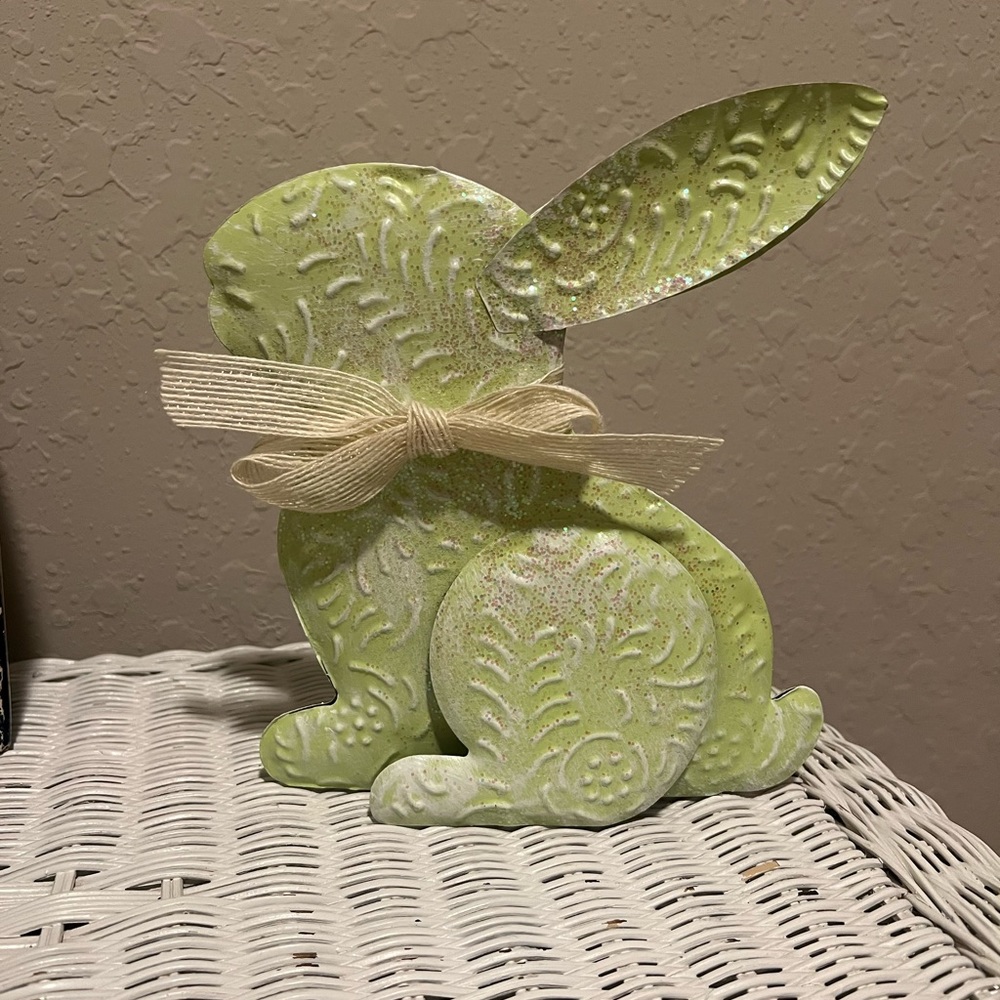 Beautiful Glittery Metal Green Easter Bunny